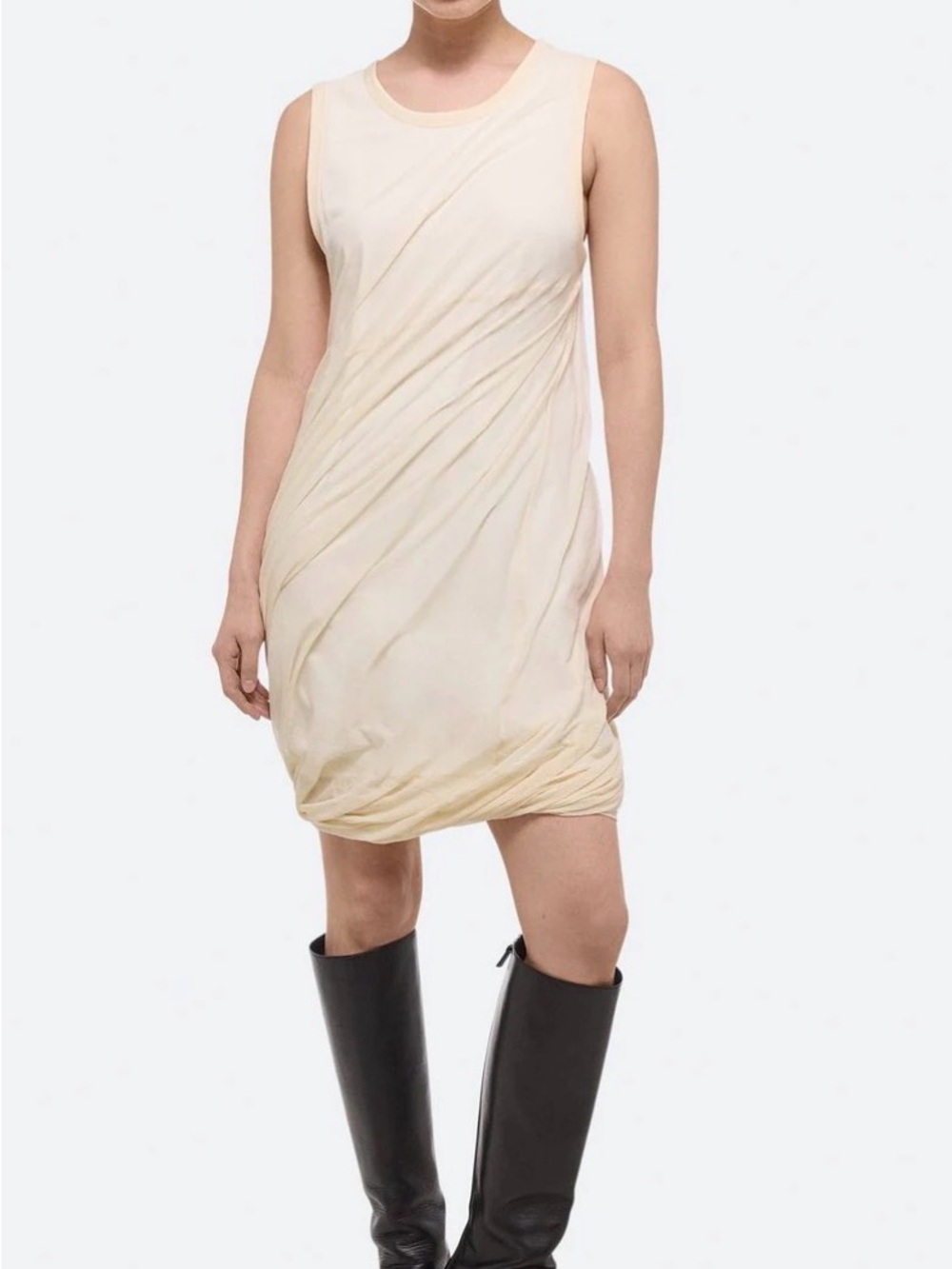 Helmut Lang Cream Bubble Sleeveless Draped Shift Dress NWT XS
